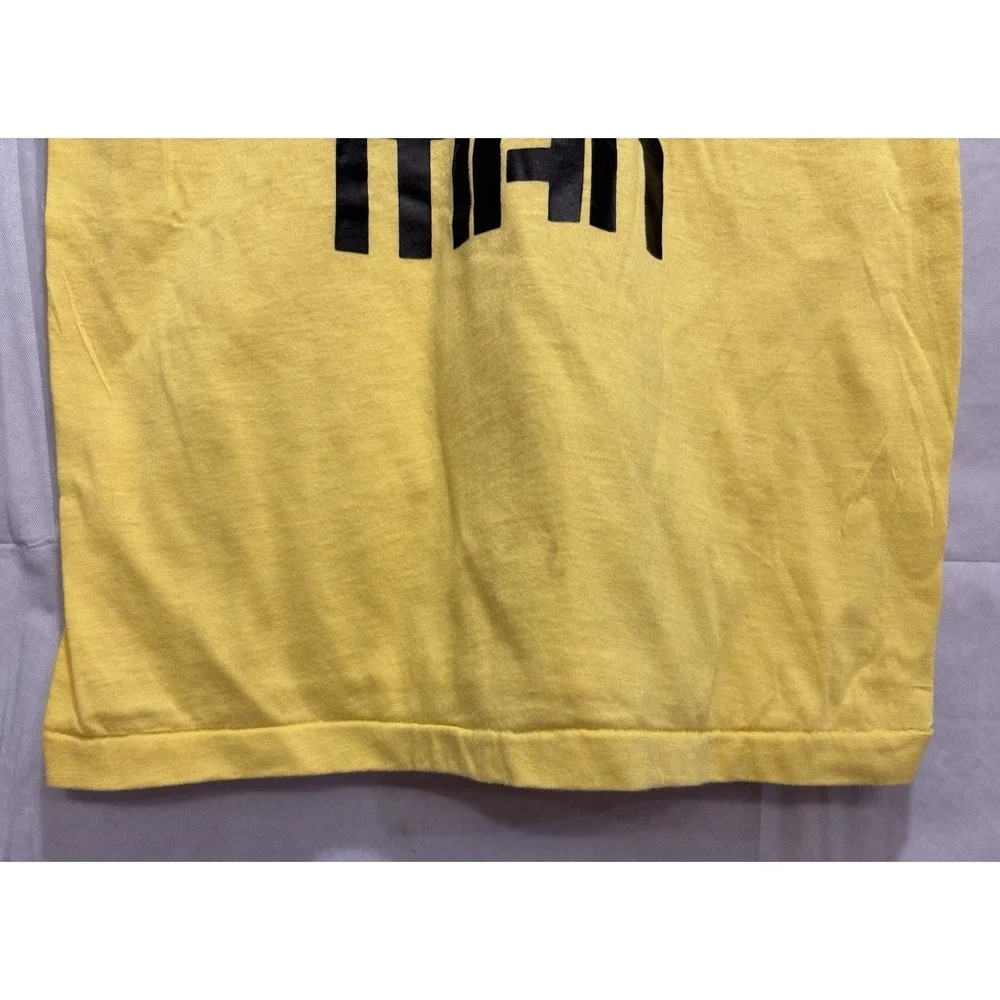 Vintage Yellow Tank Top with Black Trim and 'Macho Man' Graphic